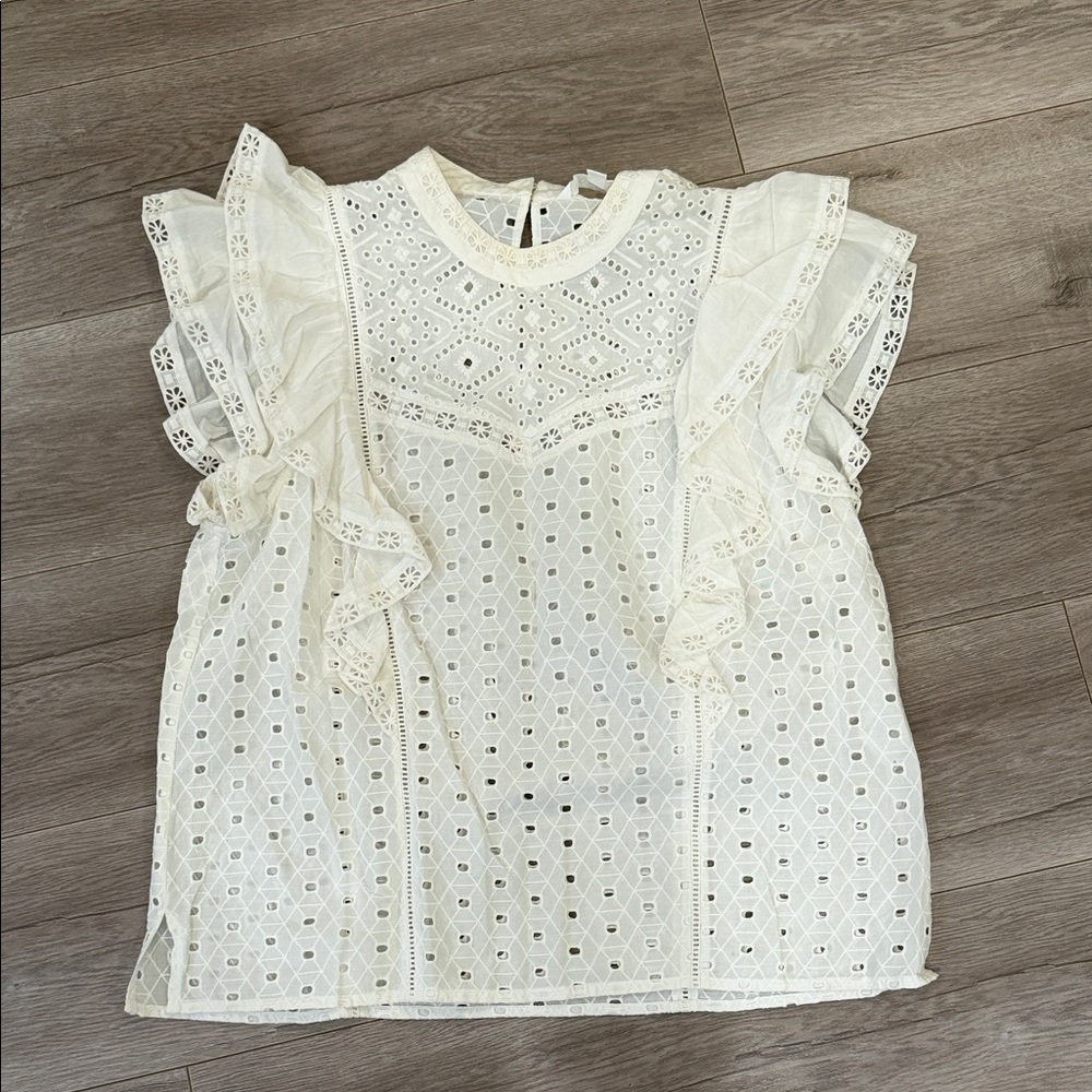 Veronica Beard White Eyelet Blouse